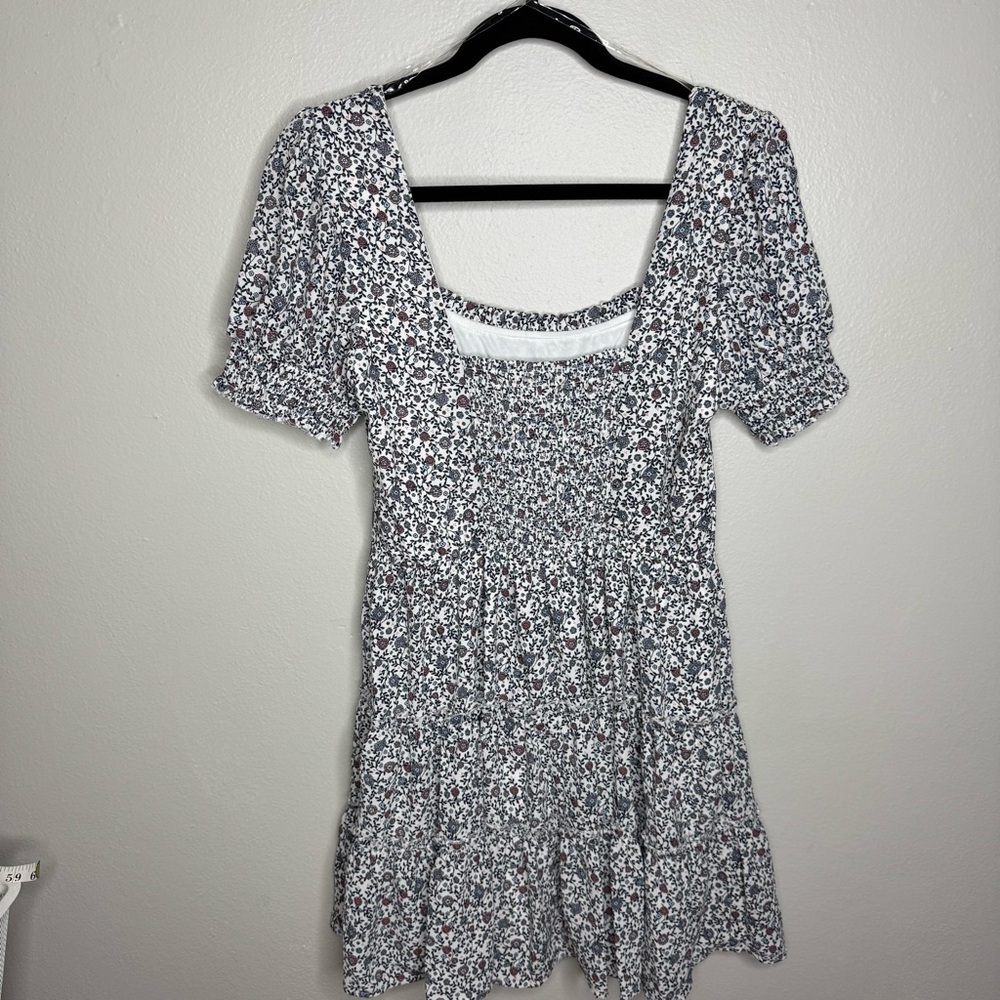 Altar’d State Jenny Floral Print Tiered Mini Dress Blue/White/Red Size Medium - Picture 7 of 9